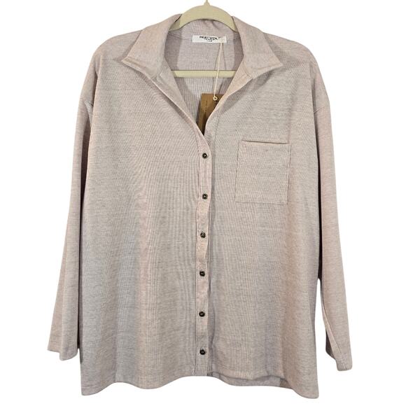 M Project Social T Button Down Shirt Sweater NWT Size XS Oversized Blush Pink - Picture 1 of 9